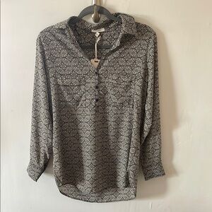 Pleione Black and White Patterned Blouse